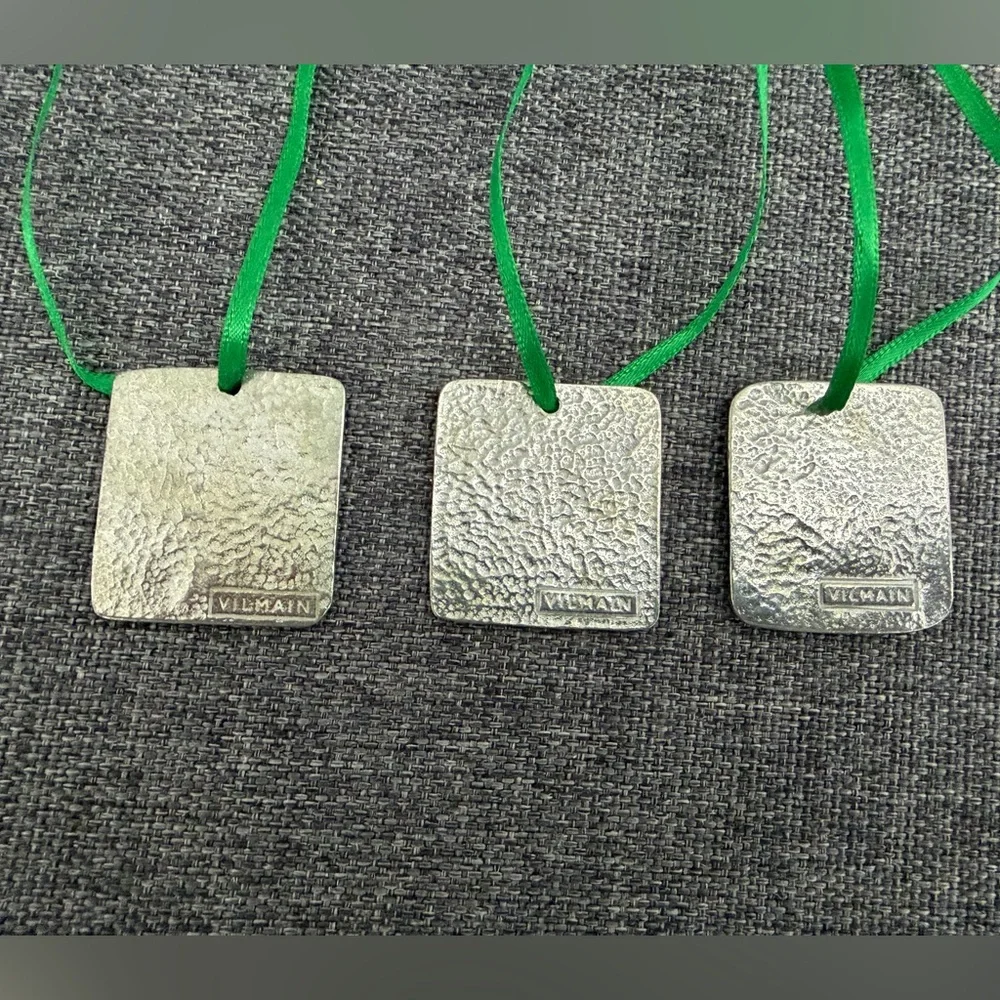 Vilmain Vintage 2002 Square Pewter Christmas Ornaments Set of 3 Glad Tidings Box